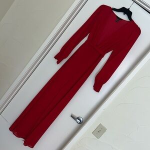 Forever 21 Red Sheer Dress with Plunging neckline and hi - Side slit Size M